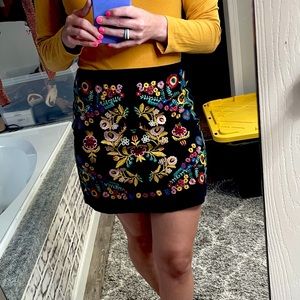 Umgee Black Skirt with Beautiful Floral Emroidery